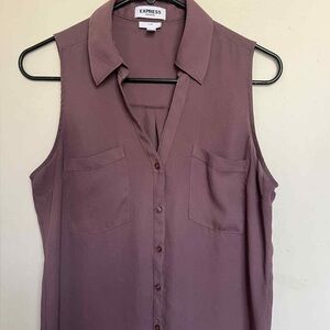 Express Sleeveless Purple Button-Down Shirt